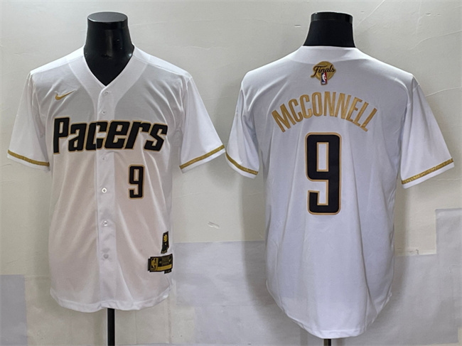 Men's Indiana Pacers #9 T.J. McConnell White Gold 2025 Finals Vapor Stitched Baseball Jersey Men's Indiana Pacers #9 T.J. McConnell White Gold 2025 Finals Vapor Stitched Baseball Jersey
