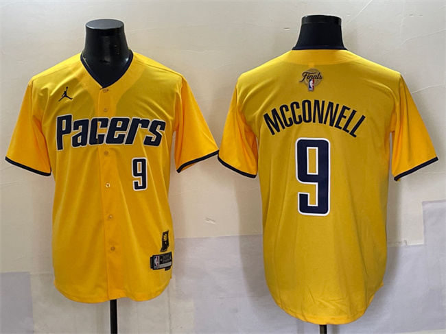 Men's Indiana Pacers #9 T.J. McConnell Yellow 2025 Finals Vapor Stitched Baseball Jersey Men's Indiana Pacers #9 T.J. McConnell Yellow 2025 Finals Vapor Stitched Baseball Jersey