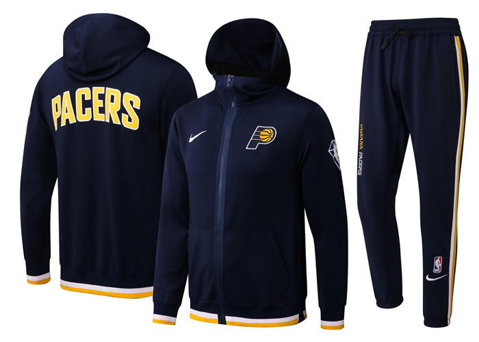 Men's Indiana Pacers 75th Anniversary Navy Performance Showtime Full-Zip Hoodie Jacket And Pants Suit Men's Indiana Pacers 75th Anniversary Navy Performance Showtime Full-Zip Hoodie Jacket And Pants Suit