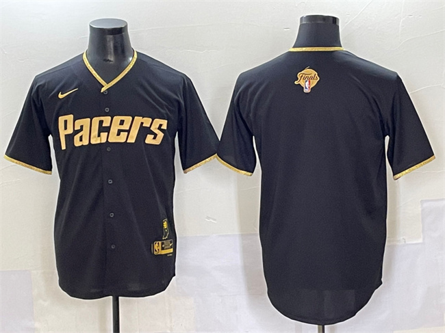 Men's Indiana Pacers Blank Black Gold 2025 Finals Vapor Stitched Baseball Jersey Men's Indiana Pacers Blank Black Gold 2025 Finals Vapor Stitched Baseball Jersey