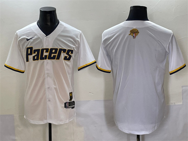 Men's Indiana Pacers Blank White 2025 Finals Vapor Stitched Baseball Jersey Men's Indiana Pacers Blank White 2025 Finals Vapor Stitched Baseball Jersey
