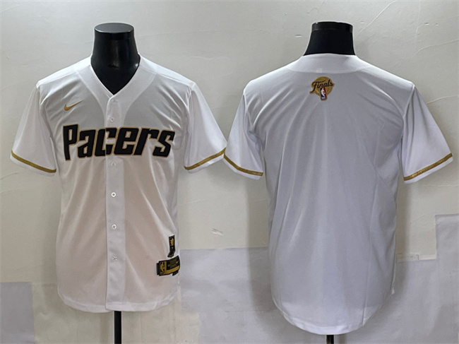 Men's Indiana Pacers Blank White Gold 2025 Finals Vapor Stitched Baseball Jersey Men's Indiana Pacers Blank White Gold 2025 Finals Vapor Stitched Baseball Jersey