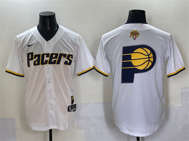 Men's Indiana Pacers Team Big Logo White 2025 Finals Vapor Stitched Baseball Jersey Men's Indiana Pacers Team Big Logo White 2025 Finals Vapor Stitched Baseball Jersey