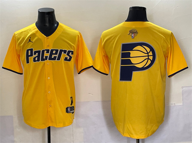 Men's Indiana Pacers Team Big Logo Yellow 2025 Finals Vapor Stitched Baseball Jersey Men's Indiana Pacers Team Big Logo Yellow 2025 Finals Vapor Stitched Baseball Jersey