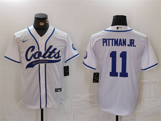 Men's Indianapolis Colts #11 Michael Pittman Jr. White Cool Base Stitched Baseball Jersey Men's Indianapolis Colts #11 Michael Pittman Jr. White Cool Base Stitched Baseball Jersey
