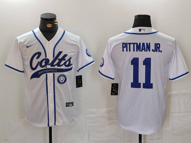 Men's Indianapolis Colts #11 Michael Pittman Jr. White Cool Base Stitched Baseball Jersey 1 Men's Indianapolis Colts #11 Michael Pittman Jr. White Cool Base Stitched Baseball Jersey 1