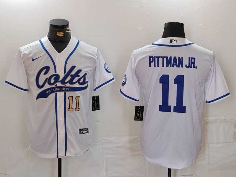 Men's Indianapolis Colts #11 Michael Pittman Jr. White Cool Base Stitched Baseball Jersey 2 Men's Indianapolis Colts #11 Michael Pittman Jr. White Cool Base Stitched Baseball Jersey 2