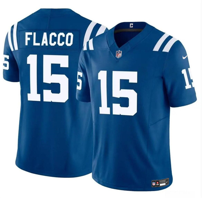 Men's Indianapolis Colts #15 Joe Flacco Blue 2024 F.U.S.E. Vapor Limited Stitched Football Jersey Men's Indianapolis Colts #15 Joe Flacco Blue 2024 F.U.S.E. Vapor Limited Stitched Football Jersey