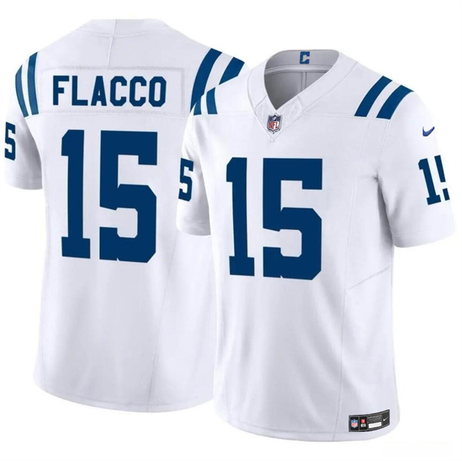 Men's Indianapolis Colts #15 Joe Flacco White 2024 F.U.S.E. Vapor Limited Stitched Football Jersey Men's Indianapolis Colts #15 Joe Flacco White 2024 F.U.S.E. Vapor Limited Stitched Football Jersey
