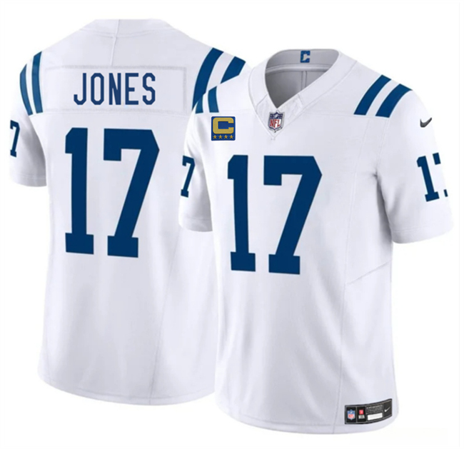 Men's Indianapolis Colts #17 Daniel Jones White 2025 F.U.S.E. With 4-Star C Patch Vapor Limited Stitched Football Jersey Men's Indianapolis Colts #17 Daniel Jones White 2025 F.U.S.E. With 4-Star C Patch Vapor Limited Stitched Football Jersey