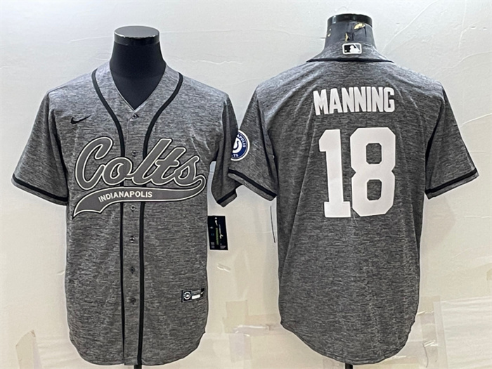 Men's Indianapolis Colts #18 Peyton Manning Grey With Patch Cool Base Stitched Baseball Jersey Men's Indianapolis Colts #18 Peyton Manning Grey With Patch Cool Base Stitched Baseball Jersey