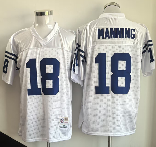 Men's Indianapolis Colts #18 Peyton Manning White Throwback Stitched Football Jersey Men's Indianapolis Colts #18 Peyton Manning White Throwback Stitched Football Jersey