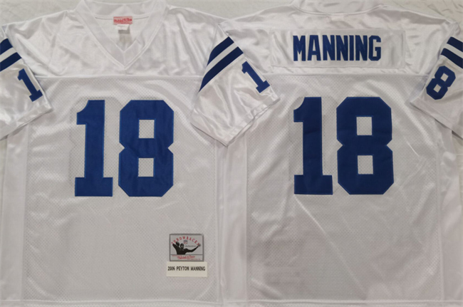 Men's Indianapolis Colts #18 Peyton Manning White Throwback Stitched Jersey Men's Indianapolis Colts #18 Peyton Manning White Throwback Stitched Jersey