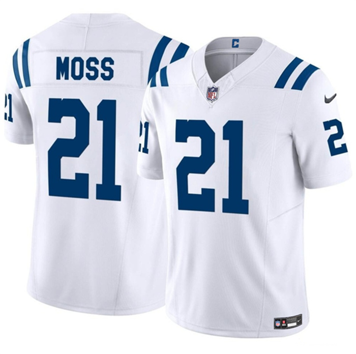 Men's Indianapolis Colts #21 Zack Moss White 2023 F.U.S.E. Vapor Untouchable Limited Stitched Football Jersey Men's Indianapolis Colts #21 Zack Moss White 2023 F.U.S.E. Vapor Untouchable Limited Stitched Football Jersey