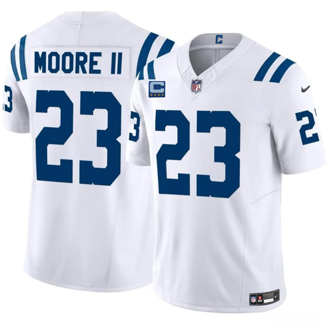 Men's Indianapolis Colts #23 Kenny Moore II White 2025 F.U.S.E. With 4-Star C Patch Vapor Limited Stitched Football Jersey Men's Indianapolis Colts #23 Kenny Moore II White 2025 F.U.S.E. With 4-Star C Patch Vapor Limited Stitched Football Jersey