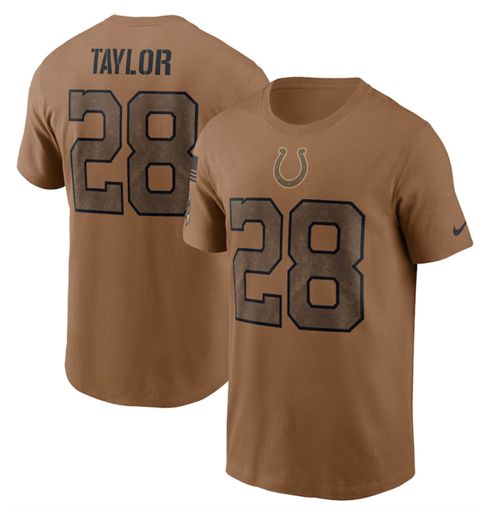 Men's Indianapolis Colts #28 Jonathan Taylor 2023 Brown Salute To Service Name & Number T-Shirt Men's Indianapolis Colts #28 Jonathan Taylor 2023 Brown Salute To Service Name & Number T-Shirt