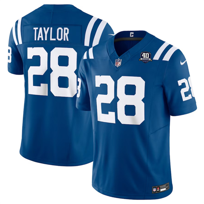 Men's Indianapolis Colts #28 Jonathan Taylor Blue 2023 F.U.S.E 40th Anniversary Vapor Untouchable Stitched Football Jersey Men's Indianapolis Colts #28 Jonathan Taylor Blue 2023 F.U.S.E 40th Anniversary Vapor Untouchable Stitched Football Jersey