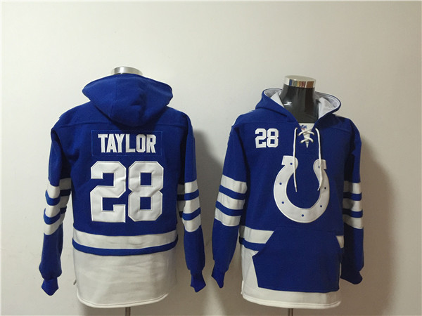 Men's Indianapolis Colts #28 Jonathan Taylor Blue White Ageless Must-Have Lace-Up Pullover Hoodie Men's Indianapolis Colts #28 Jonathan Taylor Blue White Ageless Must-Have Lace-Up Pullover Hoodie