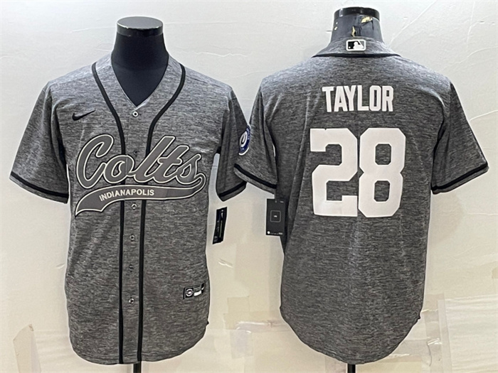 Men's Indianapolis Colts #28 Jonathan Taylor Grey With Patch Cool Base Stitched Baseball Jersey Men's Indianapolis Colts #28 Jonathan Taylor Grey With Patch Cool Base Stitched Baseball Jersey