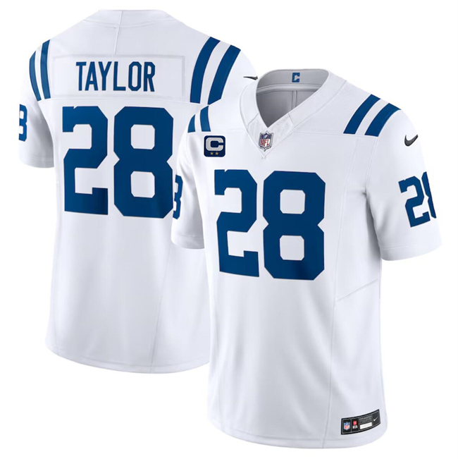 Men's Indianapolis Colts #28 Jonathan Taylor White 2024 F.U.S.E. With 2-Star C Patch Vapor Limited Stitched Football Jersey Men's Indianapolis Colts #28 Jonathan Taylor White 2024 F.U.S.E. With 2-Star C Patch Vapor Limited Stitched Football Jersey