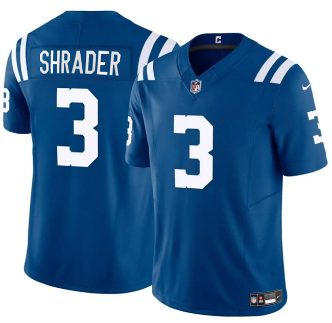 Men's Indianapolis Colts #3 Spencer Shrader Blue 2025 F.U.S.E. Vapor Limited Stitched Football Jersey Men's Indianapolis Colts #3 Spencer Shrader Blue 2025 F.U.S.E. Vapor Limited Stitched Football Jersey