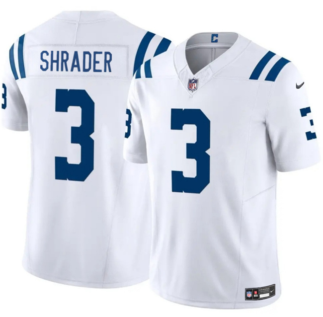 Men's Indianapolis Colts #3 Spencer Shrader White 2025 F.U.S.E. Vapor Limited Stitched Football Jersey Men's Indianapolis Colts #3 Spencer Shrader White 2025 F.U.S.E. Vapor Limited Stitched Football Jersey