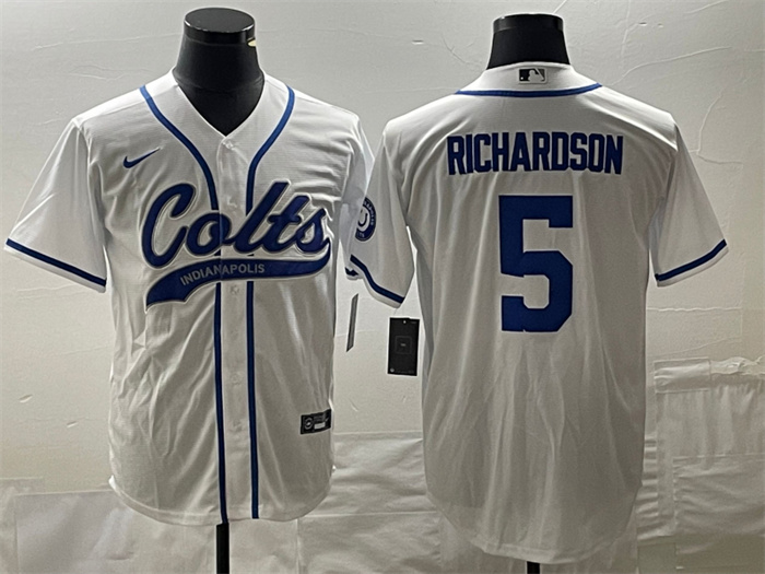 Men's Indianapolis Colts #5 Anthony Richardson White Cool Base Stitched Baseball Jersey Men's Indianapolis Colts #5 Anthony Richardson White Cool Base Stitched Baseball Jersey