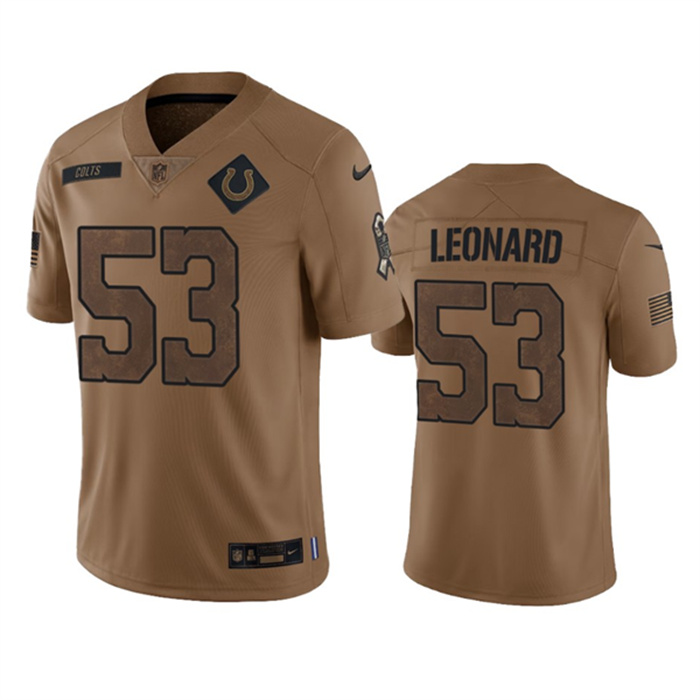 Men's Indianapolis Colts #53 Shaquille Leonard 2023 Brown Salute To Sertvice Stitched Football Jersey Men's Indianapolis Colts #53 Shaquille Leonard 2023 Brown Salute To Sertvice Stitched Football Jersey