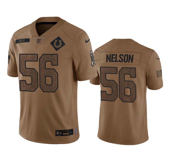 Men's Indianapolis Colts #56 Quenton Nelson 2023 Brown Salute To Sertvice Stitched Football Jersey Men's Indianapolis Colts #56 Quenton Nelson 2023 Brown Salute To Sertvice Stitched Football Jersey