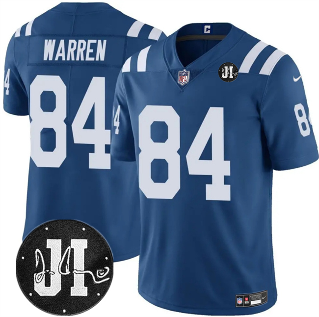 Men's Indianapolis Colts #84 Tyler Warren Blue Jim Irsay Patch Vapor Stitched Jersey Men's Indianapolis Colts #84 Tyler Warren Blue Jim Irsay Patch Vapor Stitched Jersey