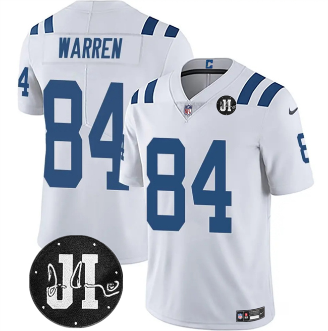Men's Indianapolis Colts #84 Tyler Warren White Jim Irsay Patch Vapor Stitched Jersey Men's Indianapolis Colts #84 Tyler Warren White Jim Irsay Patch Vapor Stitched Jersey