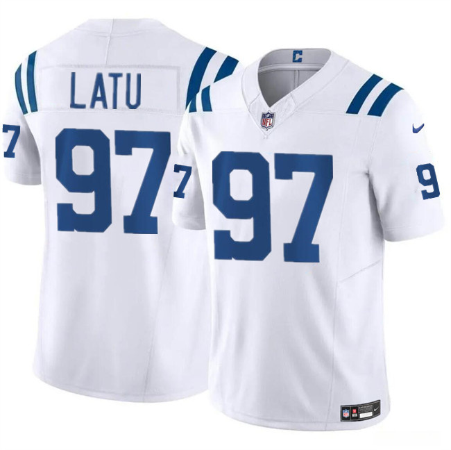 Men's Indianapolis Colts #97 Laiatu Latu White 2024 Draft F.U.S.E. Vapor Limited Stitched Football Jersey Men's Indianapolis Colts #97 Laiatu Latu White 2024 Draft F.U.S.E. Vapor Limited Stitched Football Jersey