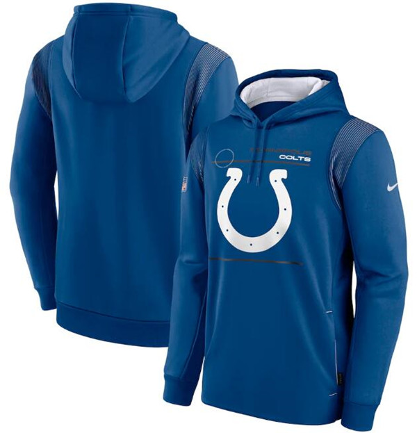 Men's Indianapolis Colts 2021 Royal Sideline Logo Performance Pullover Hoodie Men's Indianapolis Colts 2021 Royal Sideline Logo Performance Pullover Hoodie