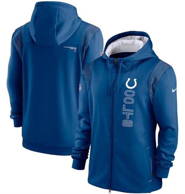 Men's Indianapolis Colts 2021 Royal Sideline Team Performance Full-Zip Hoodie Men's Indianapolis Colts 2021 Royal Sideline Team Performance Full-Zip Hoodie