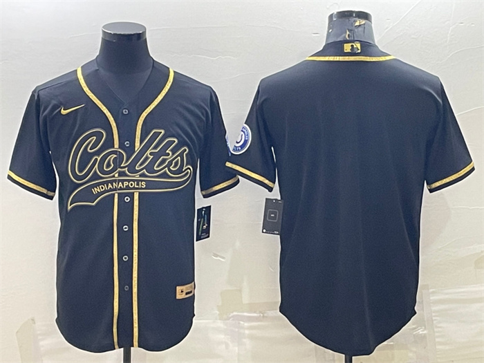 Men's Indianapolis Colts Blank Black Gold With Patch Cool Base Stitched Baseball Jersey Men's Indianapolis Colts Blank Black Gold With Patch Cool Base Stitched Baseball Jersey