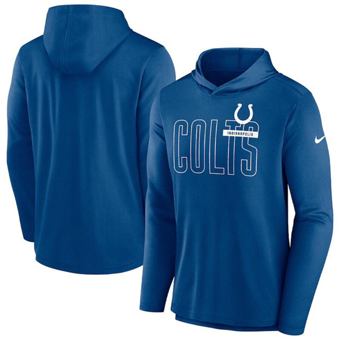 Men's Indianapolis Colts Blue Lightweight Performance Hooded Long Sleeve T-Shirt Men's Indianapolis Colts Blue Lightweight Performance Hooded Long Sleeve T-Shirt