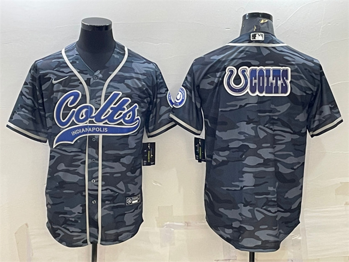 Men's Indianapolis Colts Grey Camo Team Big Logo With Patch Cool Base Stitched Baseball Jersey Men's Indianapolis Colts Grey Camo Team Big Logo With Patch Cool Base Stitched Baseball Jersey