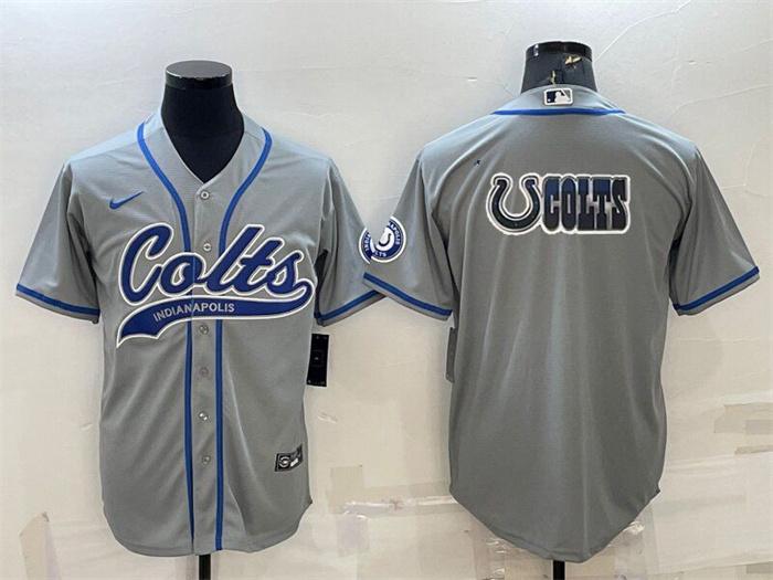Men's Indianapolis Colts Grey Team Big Logo With Patch Cool Base Stitched Baseball Jersey Men's Indianapolis Colts Grey Team Big Logo With Patch Cool Base Stitched Baseball Jersey