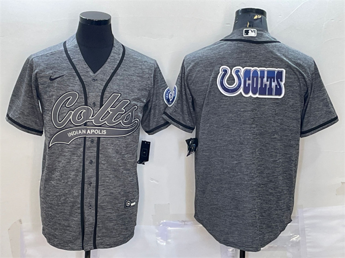 Men's Indianapolis Colts Grey Team Big Logo With Patch Cool Base Stitched Baseball Jersey Men's Indianapolis Colts Grey Team Big Logo With Patch Cool Base Stitched Baseball Jersey