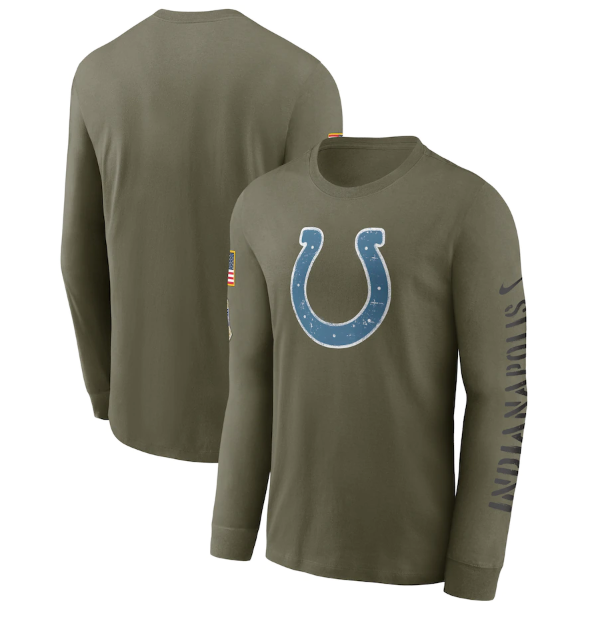 Men's Indianapolis Colts Olive 2022 Salute To Service Long Sleeve T-Shirt Men's Indianapolis Colts Olive 2022 Salute To Service Long Sleeve T-Shirt