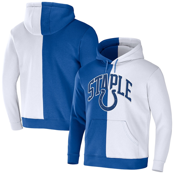 Men's Indianapolis Colts Royal White Split Logo Pullover Hoodie Men's Indianapolis Colts Royal White Split Logo Pullover Hoodie