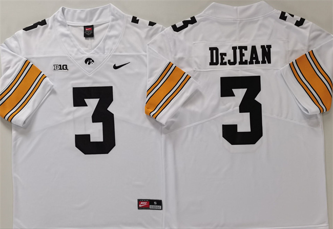 Men's Iowa Hawkeyes #3 Cooper DeJean White Stitched Jersey Men's Iowa Hawkeyes #3 Cooper DeJean White Stitched Jersey