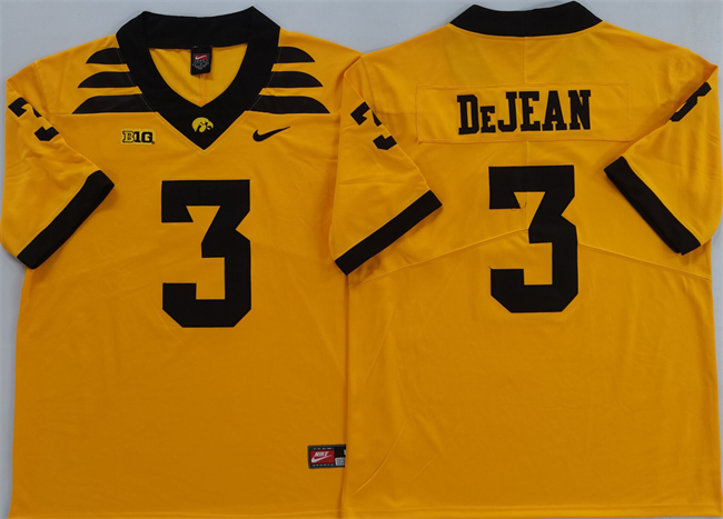 Men's Iowa Hawkeyes #3 Cooper DeJean Yellow 2025 Stitched Jersey Men's Iowa Hawkeyes #3 Cooper DeJean Yellow 2025 Stitched Jersey