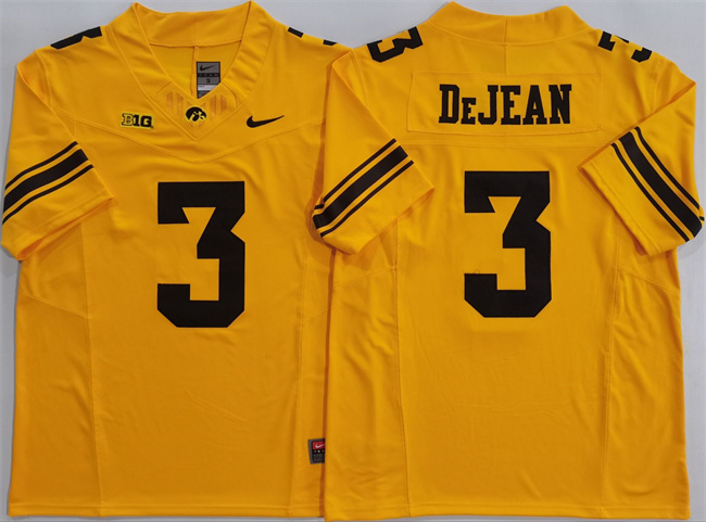 Men's Iowa Hawkeyes #3 Cooper DeJean Yellow F.U.S.E. Stitched Jersey Men's Iowa Hawkeyes #3 Cooper DeJean Yellow F.U.S.E. Stitched Jersey