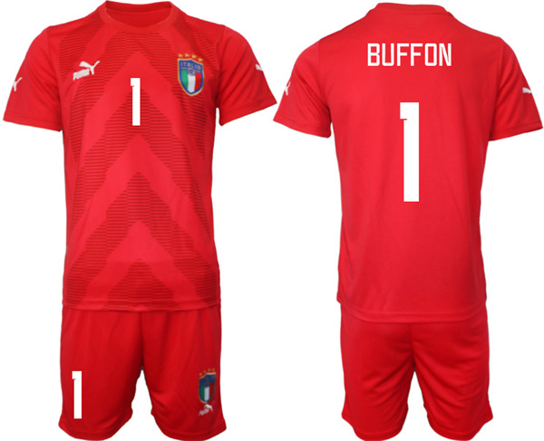 Men's Italy #1 Buffon Red Goalkeeper Soccer Jersey Suit 1