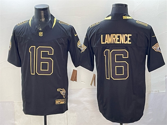 Men's Jacksonville Jaguars #16 Trevor Lawrence Black Gold 2025 F.U.S.E. With Patch Vapor Untouchable Limited Stitched Jersey