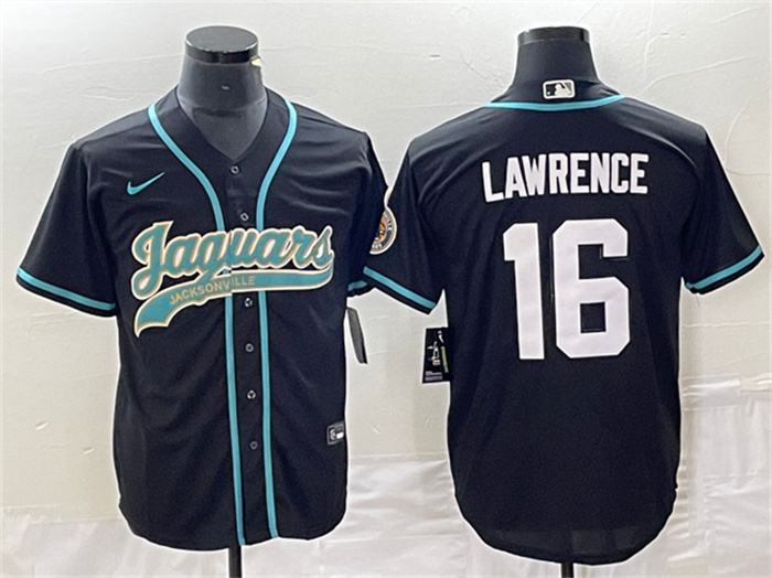 Men's Jacksonville Jaguars #16 Trevor Lawrence Black With Patch Cool Base Stitched Baseball Jersey Men's Jacksonville Jaguars #16 Trevor Lawrence Black With Patch Cool Base Stitched Baseball Jersey