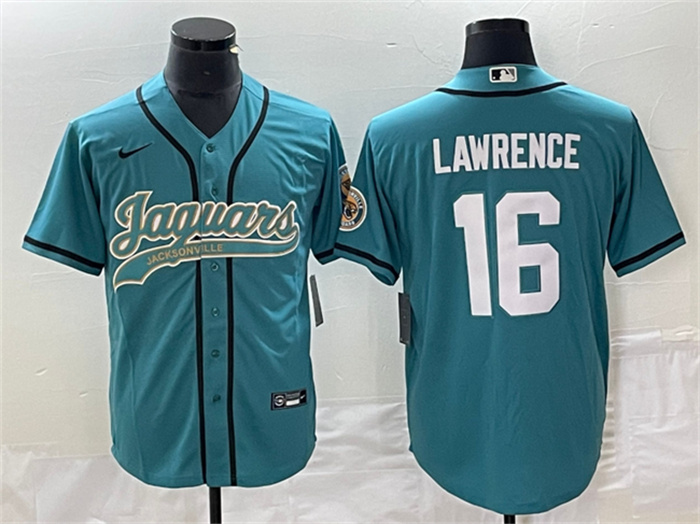 Men's Jacksonville Jaguars #16 Trevor Lawrence Teal With Patch Cool Base Stitched Baseball Jersey Men's Jacksonville Jaguars #16 Trevor Lawrence Teal With Patch Cool Base Stitched Baseball Jersey
