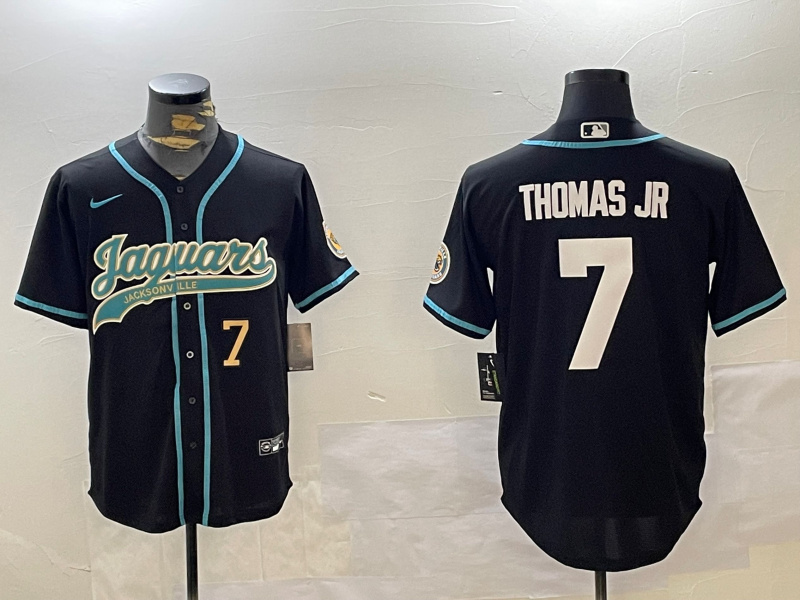Men's Jacksonville Jaguars #7 Brian Thomas Jr Black With Patch Cool Base Stitched Baseball Jersey 1 Men's Jacksonville Jaguars #7 Brian Thomas Jr Black With Patch Cool Base Stitched Baseball Jersey 1
