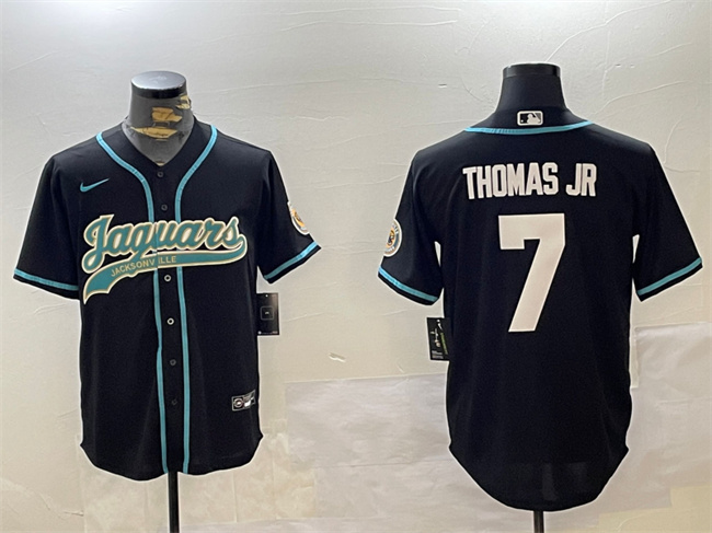 Men's Jacksonville Jaguars #7 Brian Thomas Jr Black With Patch Cool Base Stitched Baseball Jersey Men's Jacksonville Jaguars #7 Brian Thomas Jr Black With Patch Cool Base Stitched Baseball Jersey